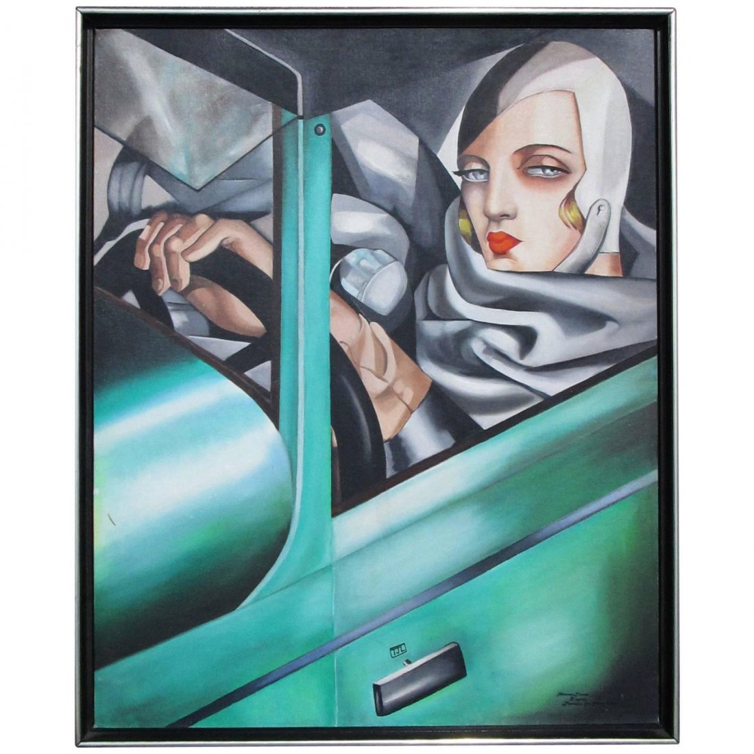 Excellent Tamara de Lempicka Reproduction Oil Painting: This is a very faithful and well-rendered oil reproduction of a painting by the Polish Art Deco painter and socialite Tamara de Lempicka. Influenced heavily by cubism, futurism and the other interpret