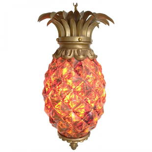 Hollywood Regency Pineapple Lantern In Resin and Brass: This pineapple lamp is made of resin and gilded metal frame. Dimensions - 30 in. H x 14 in. D