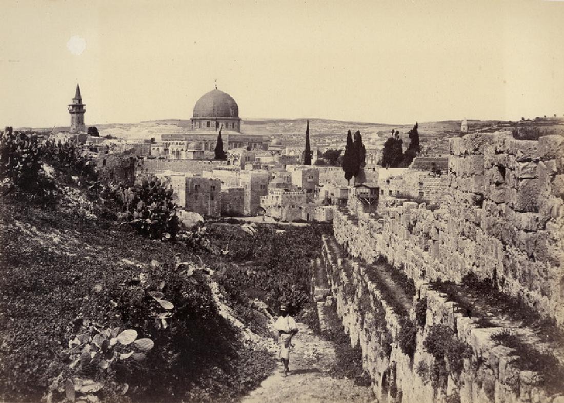 Jerusalem, the Mosque of Omar and the City Walls. c1860: Jerusalem, the Mosque of Omar and the City Walls. c1860. From Sinai and Palestine produced by William Mackenzie with photographs by Francis Frith. Condition: Very good tonality and contrast, small spo