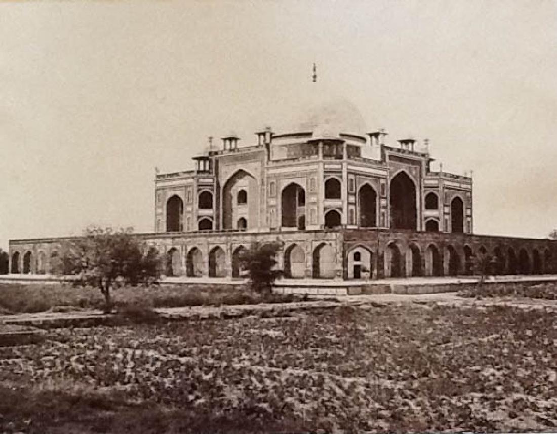 Delhi - The Mausoleum of the Emperor Humaioon. c1866: 19th century Photograph of India by Samuel Bourne taken between 1864 and 1866. Individual photograph from a presentation album dated March 1868. Delhi - The Mausoleum of the Emperor Humaioon. c1866. C