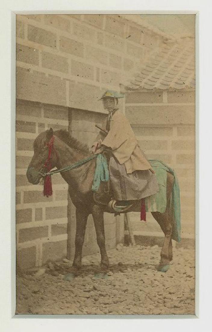 CDV of a Juvenile Officer on Horseback, Japan. C1865.: Juvenile Officer on Horseback, Japan. C1865. Carte de Visite by Felice Beato. Very good contrast and tonality, bottom trimmed. Photographer: Felice Beato. 3.5 x 2.125in. 8.89 x 5.40 cm