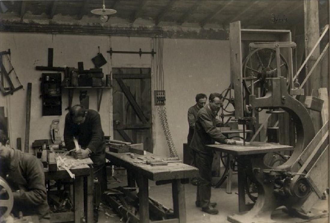 Carpenters Workshop. c1920: Carpenters Workshop. C1920. Good contrast and tonality. 4.625 x 6.5 in.