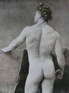 Rear view of Male Nude by Otto Schmidt, Vienna. C1907: From Der Wiener Akt by Publishing Art House Otto Schmidt, Vienna. Circa 1907. 9.25 x 7 inches. Halftones, the reprographic technique that simulates continuous tone imagery through the use of dots.