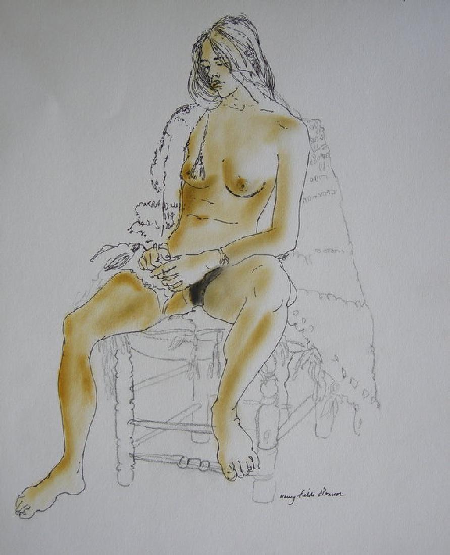 Ink Drawing by Nancy Fields O'Connor: Ink Drawing by Nancy Fields O'Connor. Artist, author, activist, humanitarian, philanthropist and documentary film producer. She was of full Native American heritage from Montana's Crow Indian Tribe.