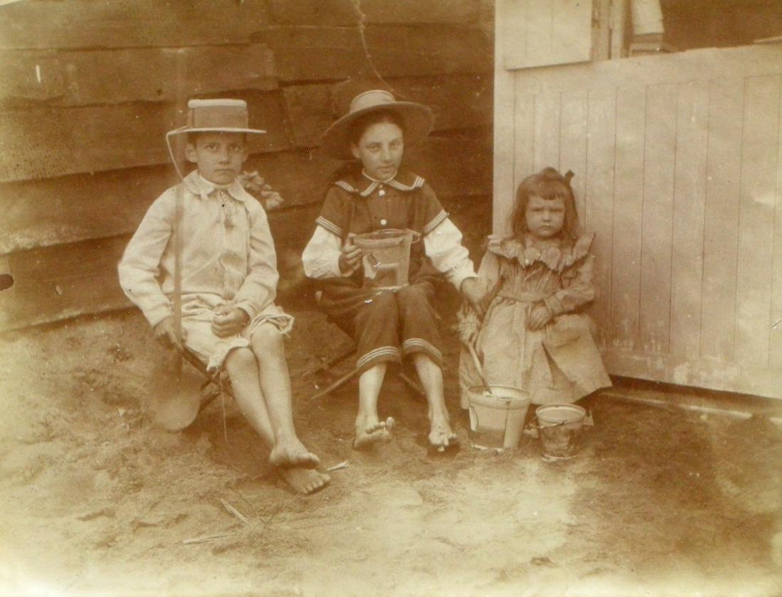 Three Victorian  Children ready for the beach. c1890 (1 of 1)
