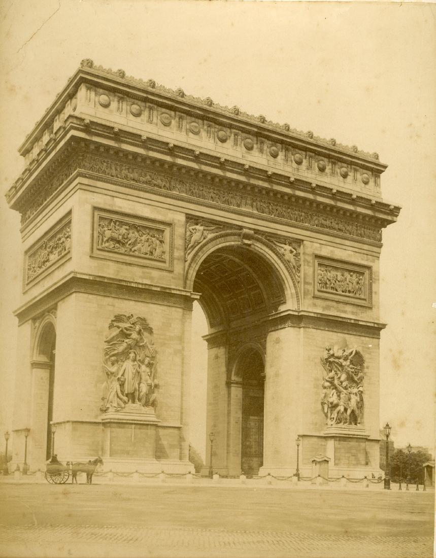 Arc de Triomphe, c1890: The Arc de Triomphe de l'ƒtoile is one of the most famous monuments in Paris, standing at the western end of the Champs-ƒlysŽes at the center of Place Charles de Gaulle, formerly named Place de l'�