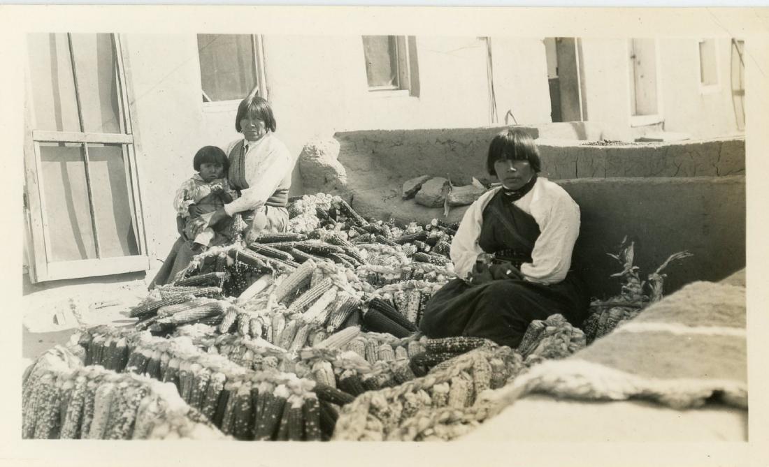 Native Americans selling corn. New Mexico. c1920: Native Americans selling corn. New Mexico. C1920. 3 x 5.25 in.
