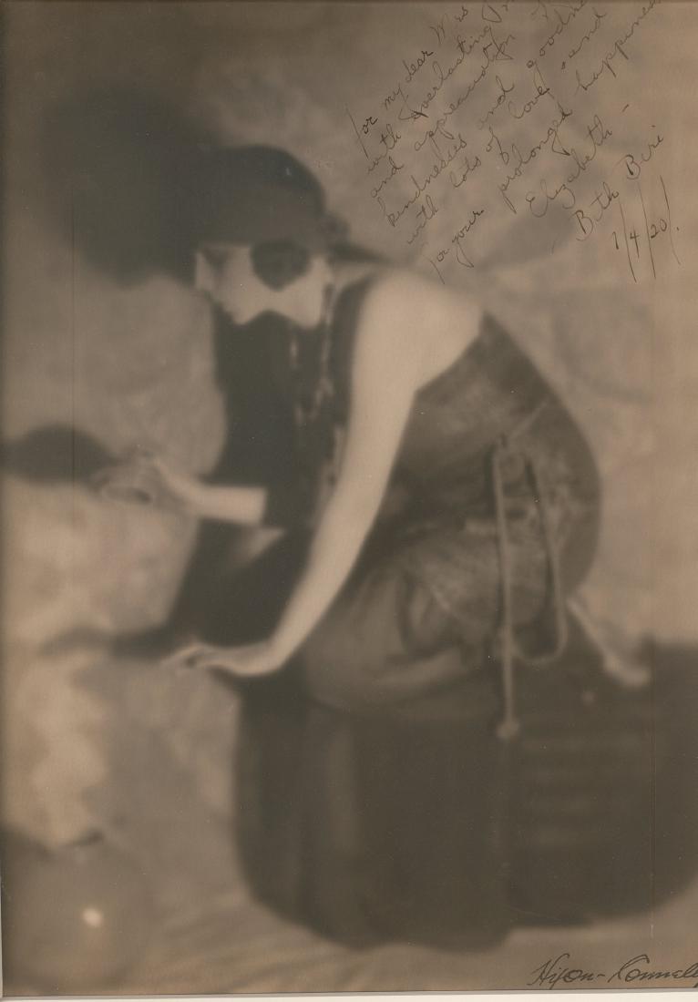 Ziegfeld Girl Beth Beri. C1920: Ziegfeld Girl Beth Beri (inscribed). C1920. Condition: Good contrast and tonality (Photograph larger than scanner). Photographer: Hixon-Connelly Studios. 13 x 9.75 inches. 33 x 24.5 cm