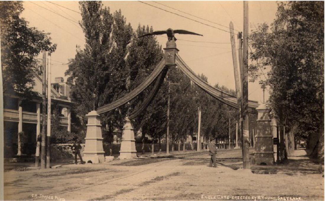 Eagle Gate erected by Brigham Young. C1890 (1 of 1)