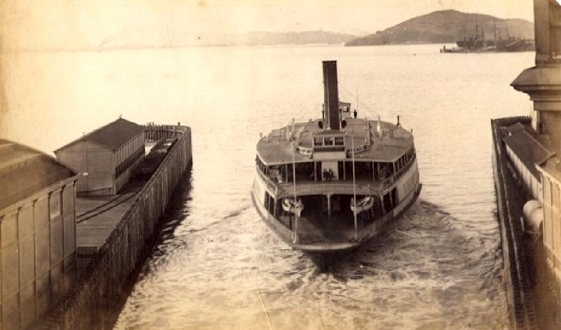 Oakland Slip, San Francisco & the Ferryboat Ð Piedmont.: Oakland Slip, San Francisco & the Ferryboat Ð Piedmont. C1870. Good contrast and tonality, minor edge fading. 4.75 x 7.75 in 12 x 20 cm.