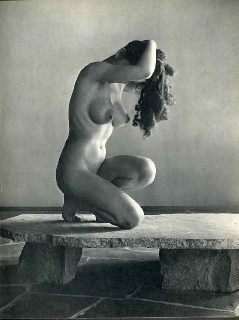 Nude by Andre de Dienes. C1956: Nude by Andre de Dienes. C1956. American-Hungarian photographer famous for nude photography and photographs of a young Marilyn Monroe. Photogravure from The Nude. 10.75 x 8.25 in.
