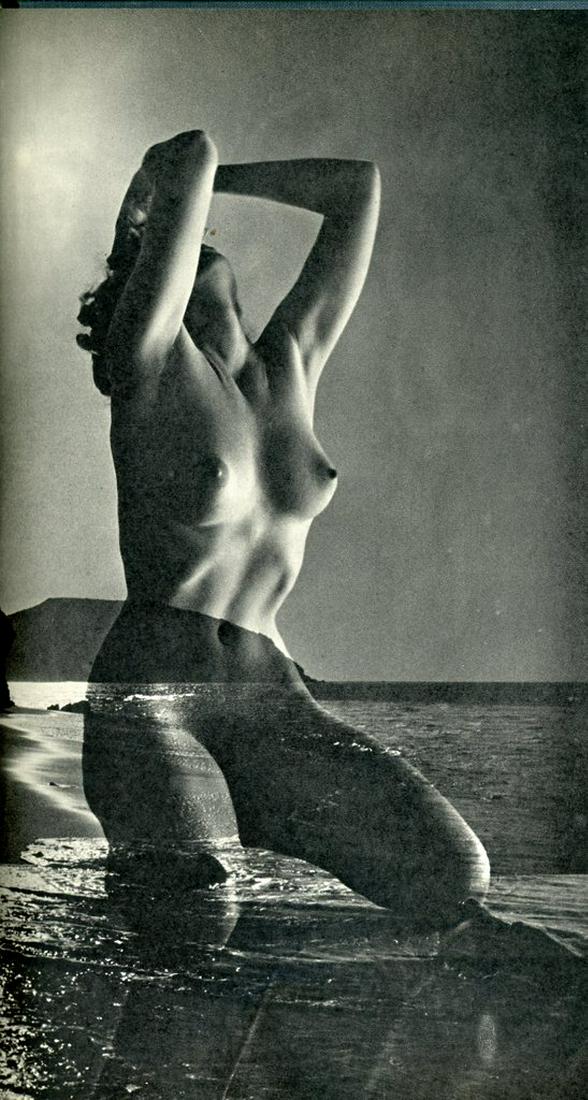 Nude by Andre de Dienes. C1956: Nude by Andre de Dienes. C1956. American-Hungarian photographer famous for nude photography and photographs of a young Marilyn Monroe. Photogravure from The Nude. 10.75 x 6 in.