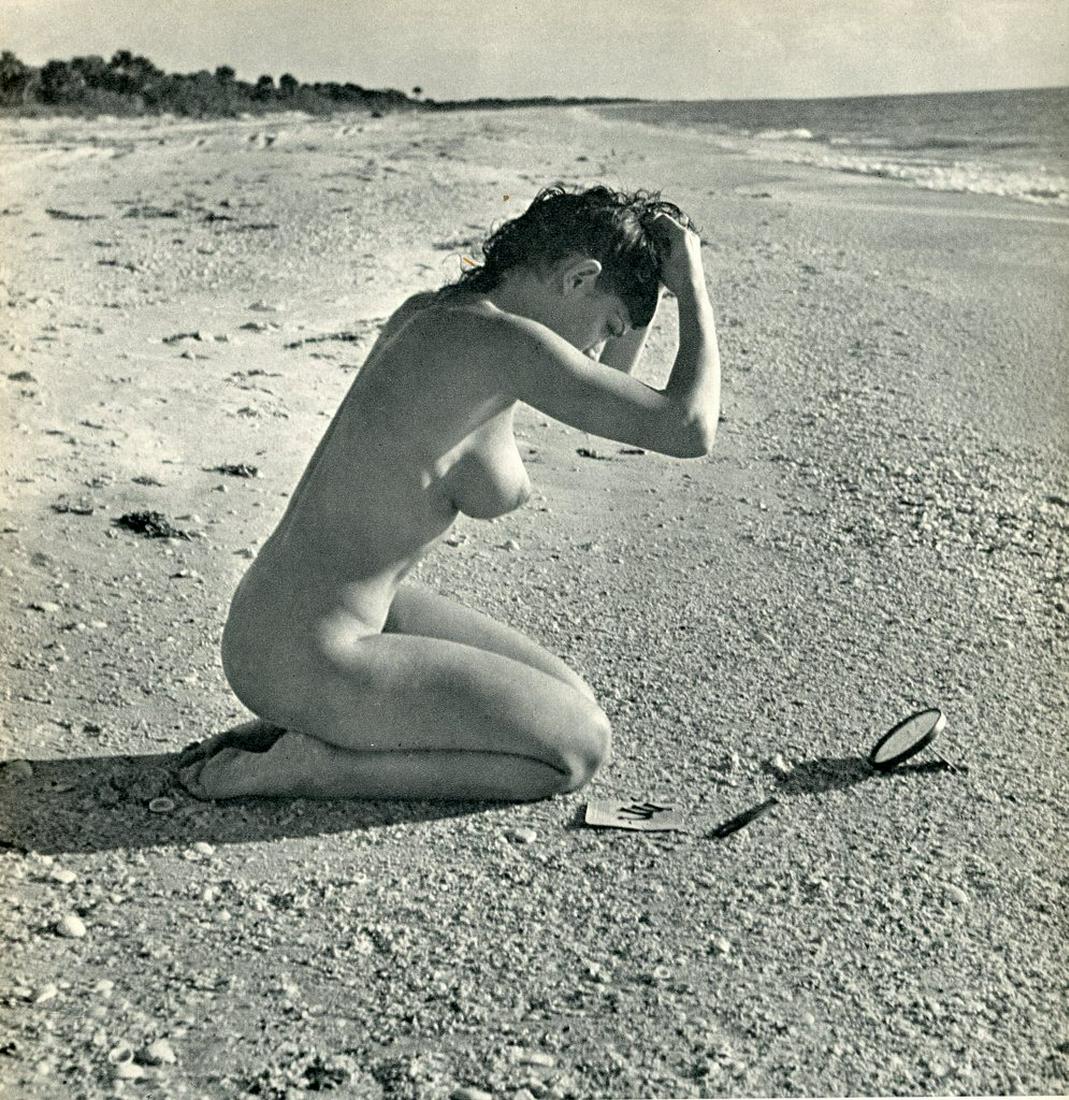 Nude by Andre de Dienes. C1956: Nude by Andre de Dienes. C1956. American-Hungarian photographer famous for nude photography and photographs of a young Marilyn Monroe. Photogravure from The Nude. 8.5 x 8.25 in.