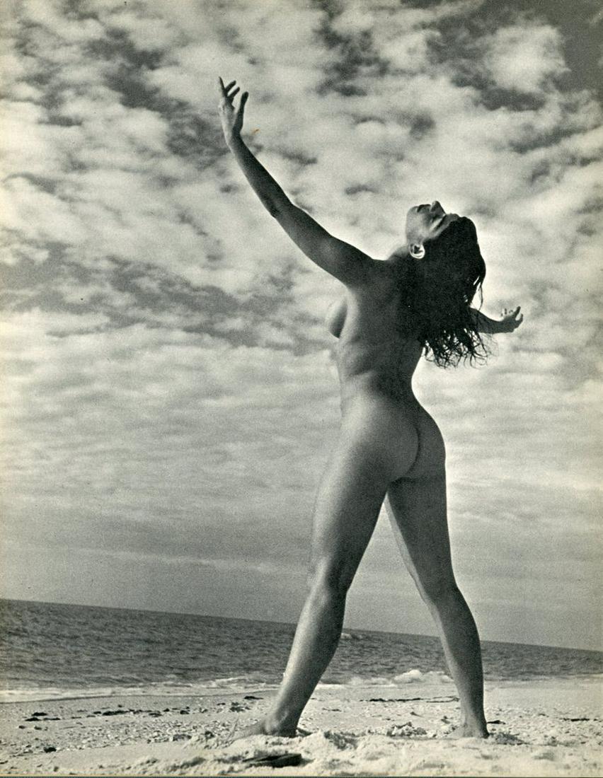 Nude by Andre de Dienes. C1956: Nude by Andre de Dienes. C1956. American-Hungarian photographer famous for nude photography and photographs of a young Marilyn Monroe. Photogravure from The Nude. 10.75 x 8.25 in. Reverse: 9 x 8.25 in