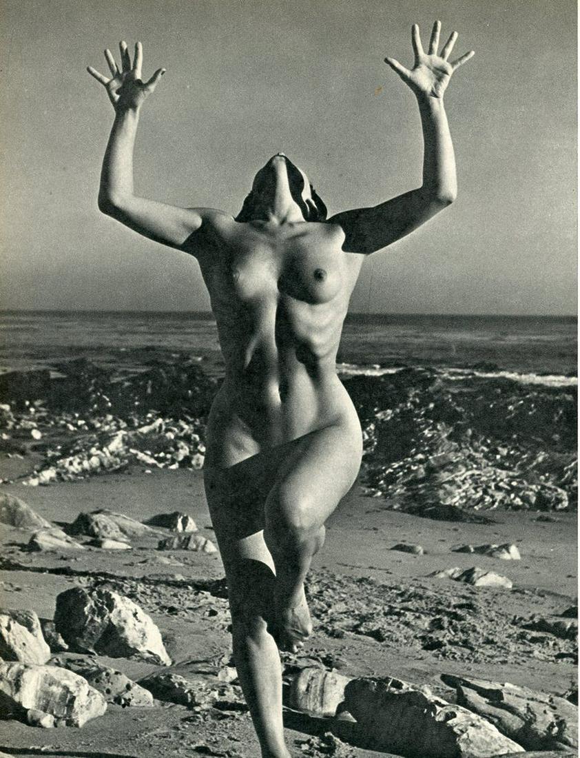 Nude by Andre de Dienes. C1956: Nude by Andre de Dienes. C1956. American-Hungarian photographer famous for nude photography and photographs of a young Marilyn Monroe. Photogravure from The Nude. 8.875 x 6.875 in.