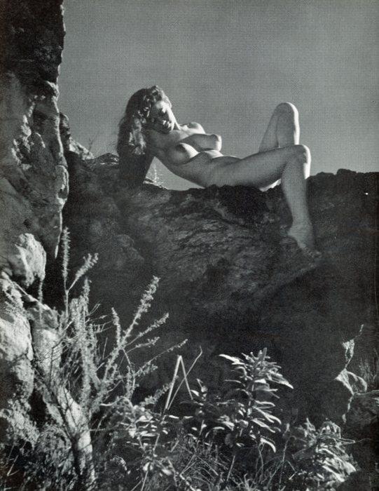 Nude by Andre de Dienes. C1962: Nude by Andre de Dienes. C1962. American-Hungarian photographer famous for nude photography and photographs of a young Marilyn Monroe. From Best Nudes. 10.9 x 8.75 in. Rev: 10.9 x 8.25 in.