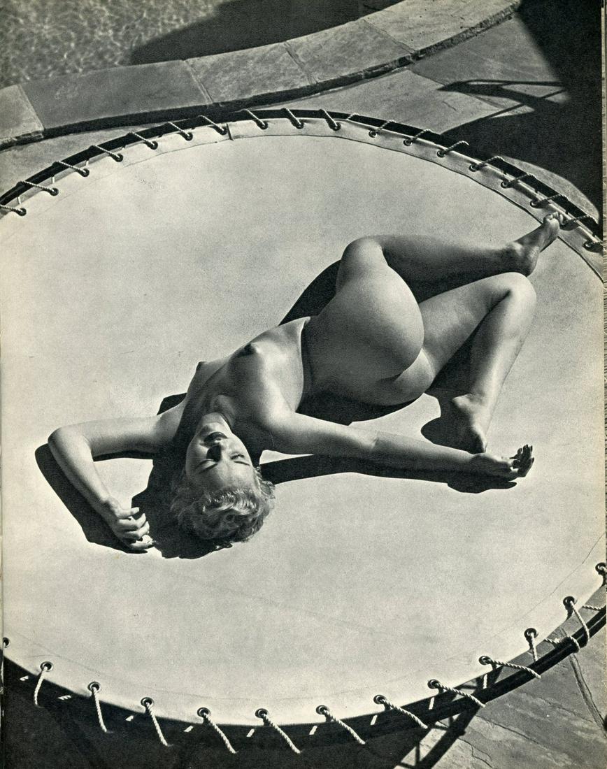 Nude by Andre de Dienes. C1956: Nude by Andre de Dienes. C1956. American-Hungarian photographer famous for nude photography and photographs of a young Marilyn Monroe. From The Nude. 10.75 x 8.375 in.