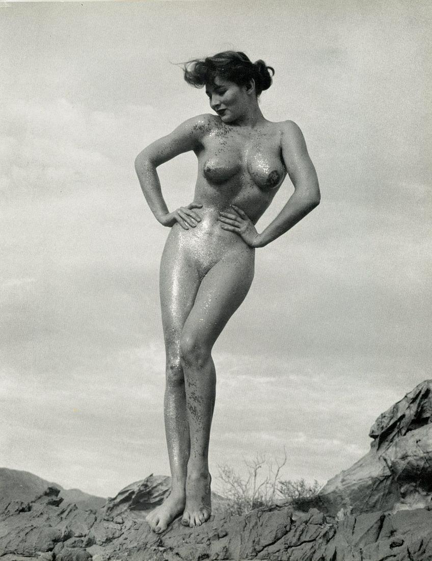 Nude by Andre de Dienes. C1958: Nude by Andre de Dienes. C1958. American-Hungarian photographer famous for nude photography and photographs of a young Marilyn Monroe. From Nude Pattern. Small ding on top corner. 10.75 x 8.25 in. Rev