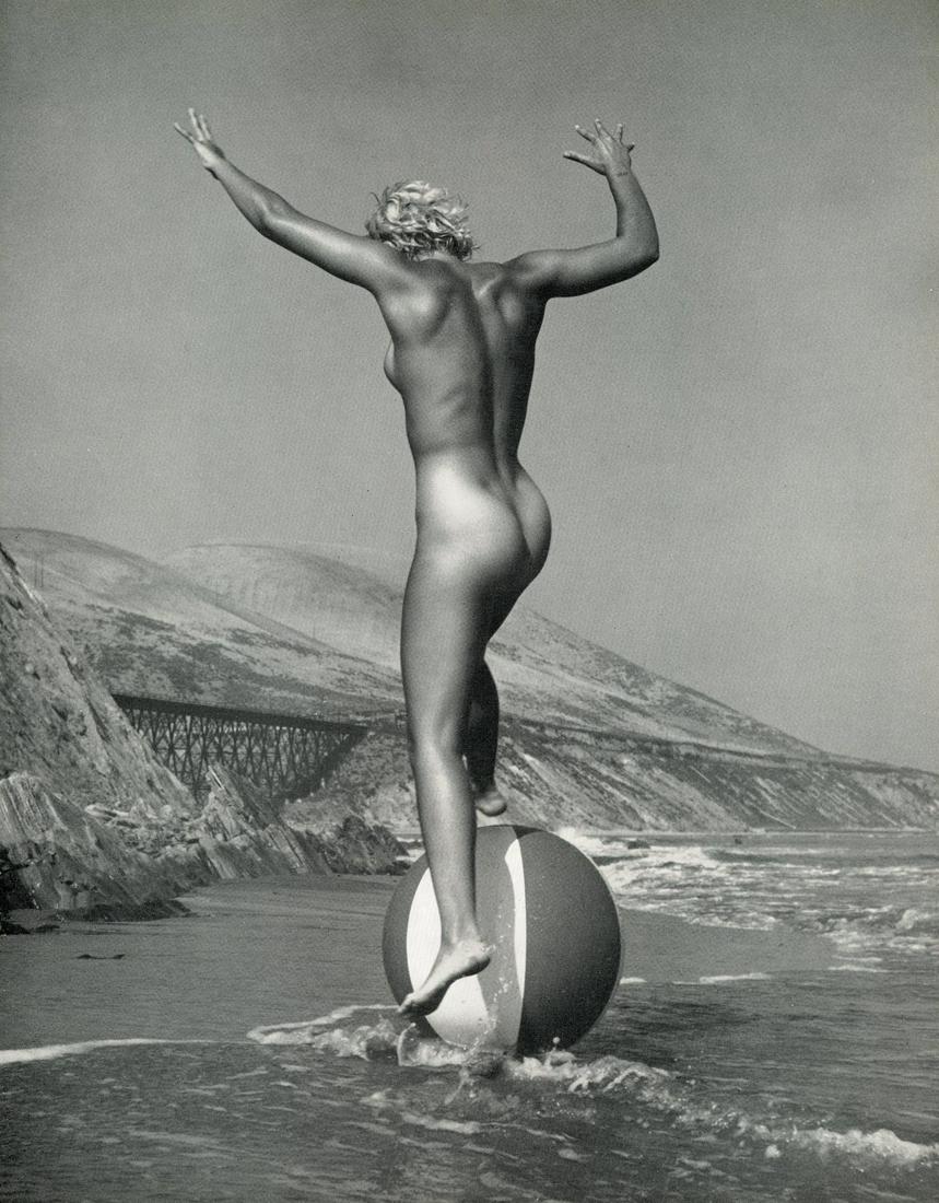 Nude by Andre de Dienes. C1958: Nude by Andre de Dienes. C1958. American-Hungarian photographer famous for nude photography and photographs of a young Marilyn Monroe. From Nude Pattern. Small ding on top corner. 10.75 x 8.375 in.