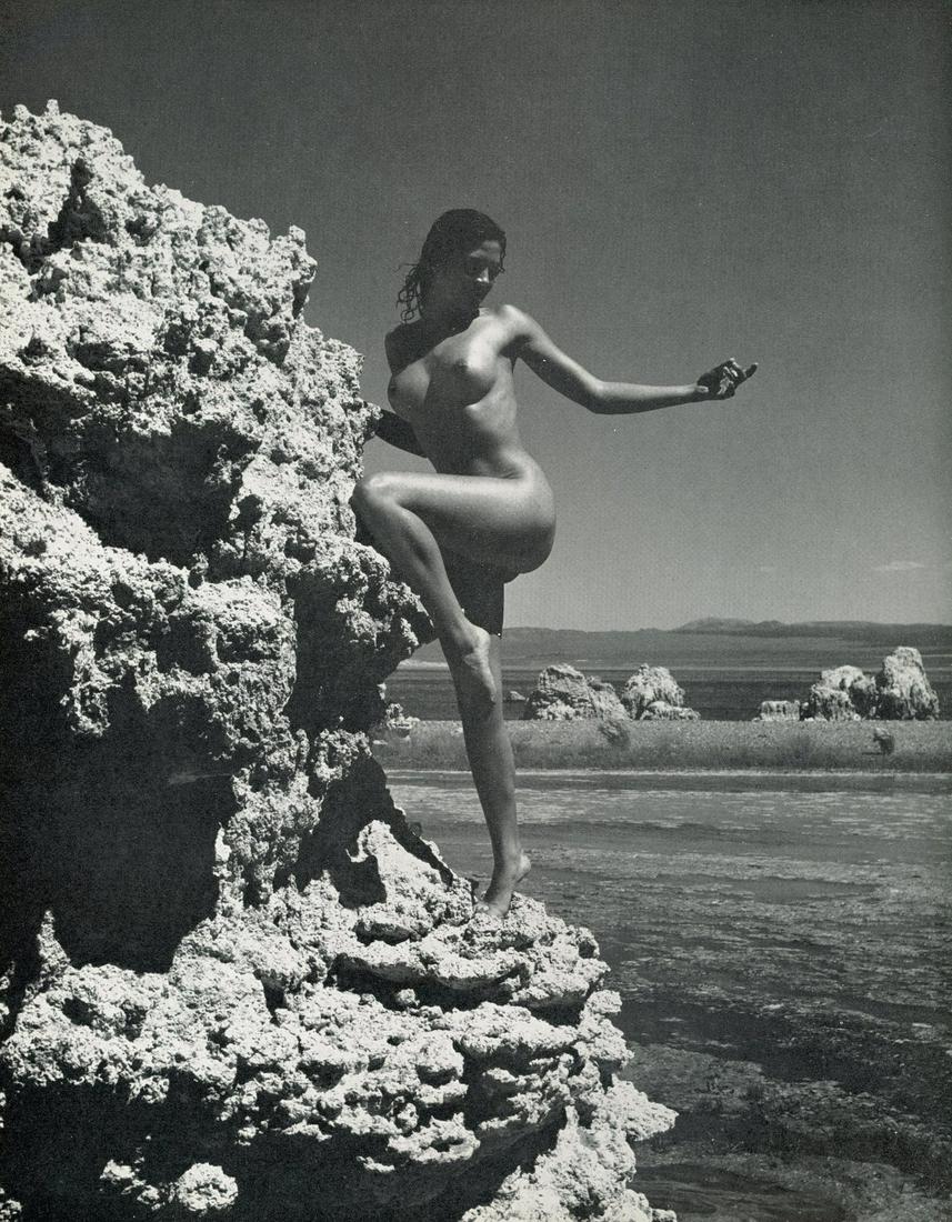 Nude by Andre de Dienes. C1958: Nude by Andre de Dienes. C1958. American-Hungarian photographer famous for nude photography and photographs of a young Marilyn Monroe. From Nude Pattern. Small ding on top corner. 10.75 x 8.375 in. Re