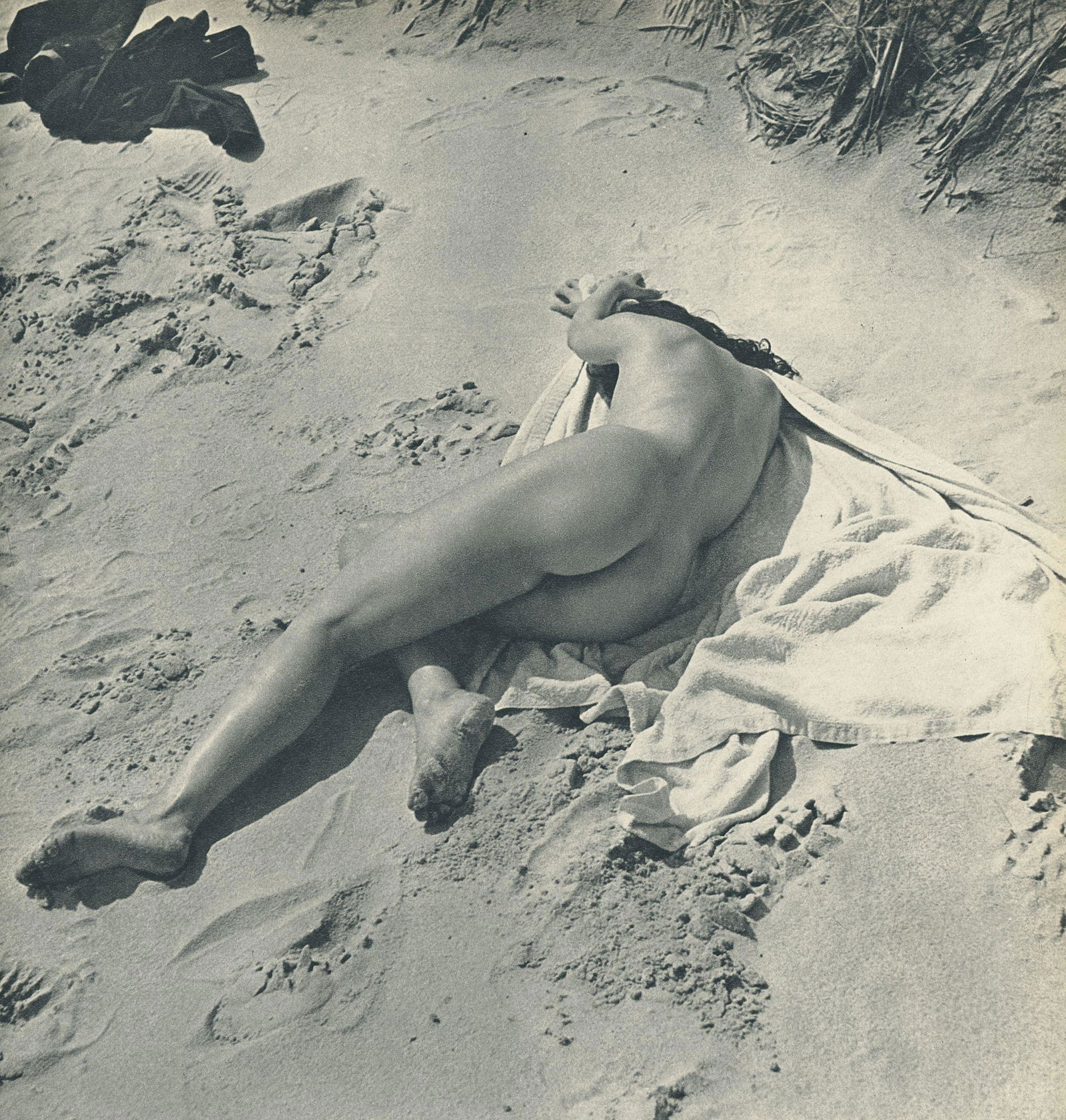 Nude by Andre de Dienes. C1956: Nude by Andre de Dienes. C1956. American-Hungarian photographer famous for nude photography and photographs of a young Marilyn Monroe. Photogravure from The Nude. 8.5 x 8.25 in.