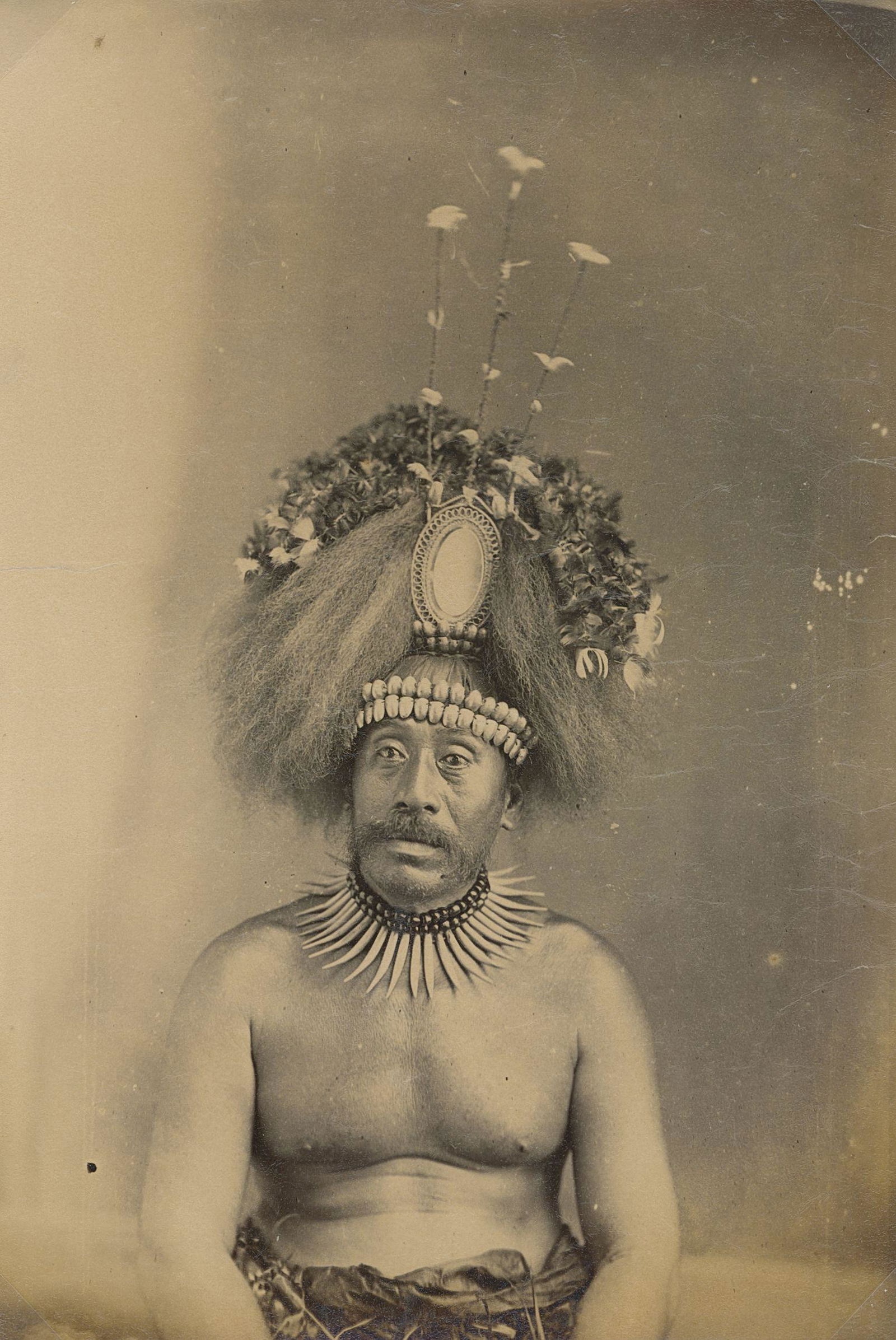 King Malietoa Laupepa, Samoa, c1893: King Malietoa Laupepa, Samoa, c1893. Good contrast and tonality, bottom edge fading. Attributed to John Davis. 8.125 x 5.5 in. 20.64 x 13.97 cm