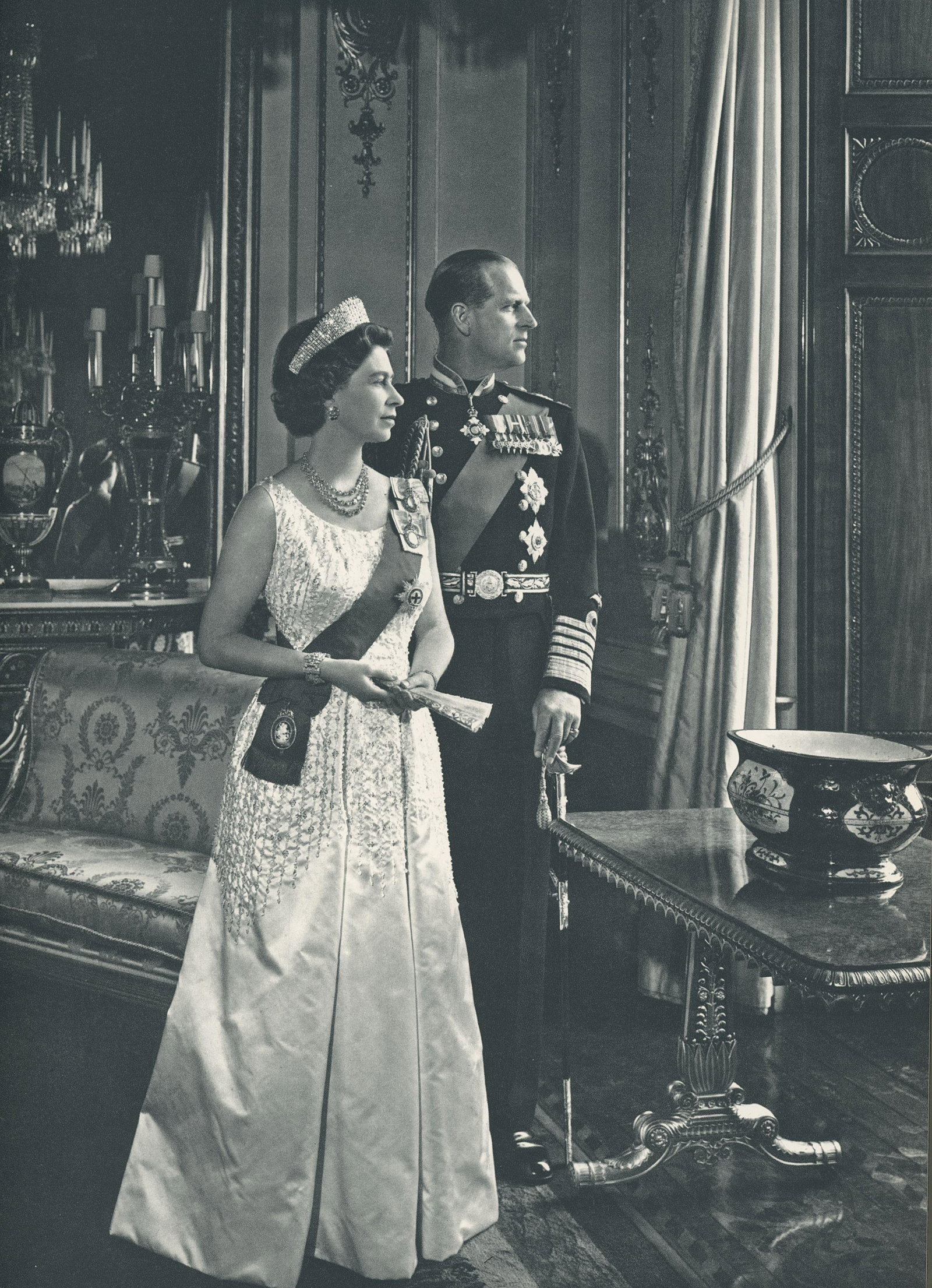 Queen Elizabeth II & Prince Philip. C1971: Queen Elizabeth II & Prince Philip. C1971. Sheet-fed gravure from photograph by Yousuf Karsh. c1971. Karsh was an Armenian-Canadian photographer known for his portraits of notable individuals. He has 