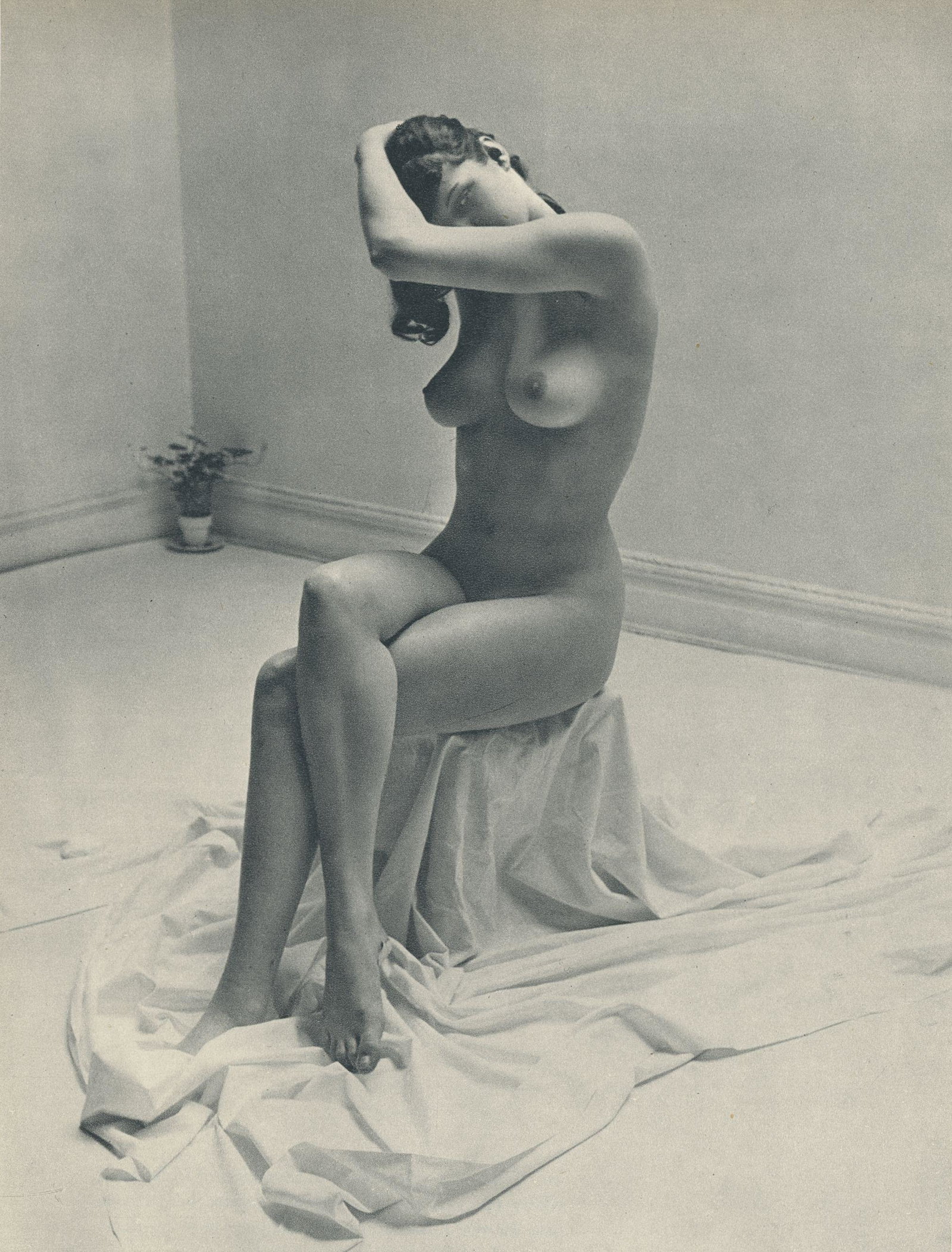 Nude by Andre de Dienes. C1956: Nude by Andre de Dienes. C1950. American-Hungarian photographer famous for nude photography and photographs of a young Marilyn Monroe. Photogravure from The Nude. 8.875 x 6.75 in.