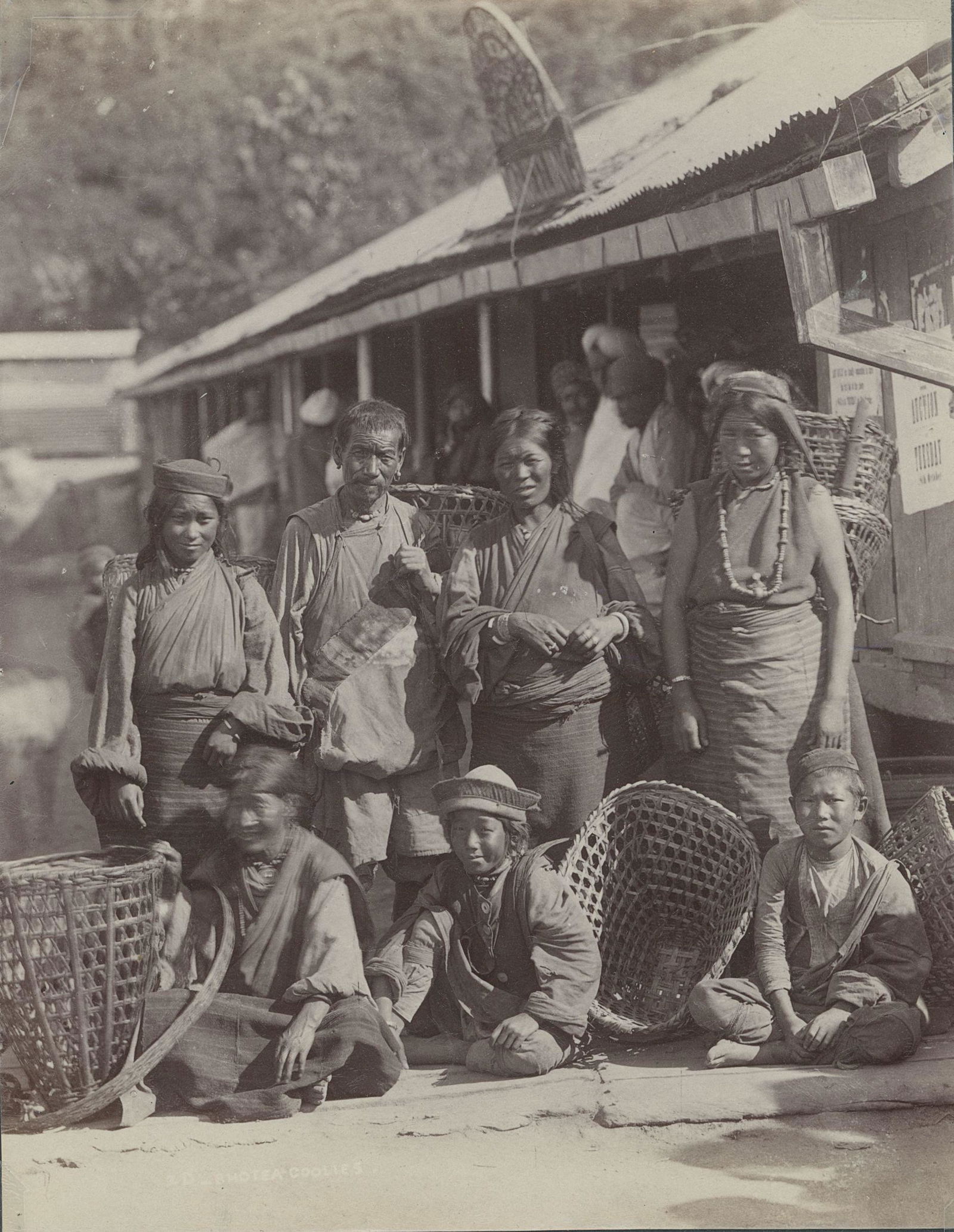 Bhootea Coolies. C1870: Bhootea Coolies. Very good contrast and tonality. Photographer: Colin Murray for Bourne & Shepherd. 8 x 6.25 in. 20.32 x 15.88 cm