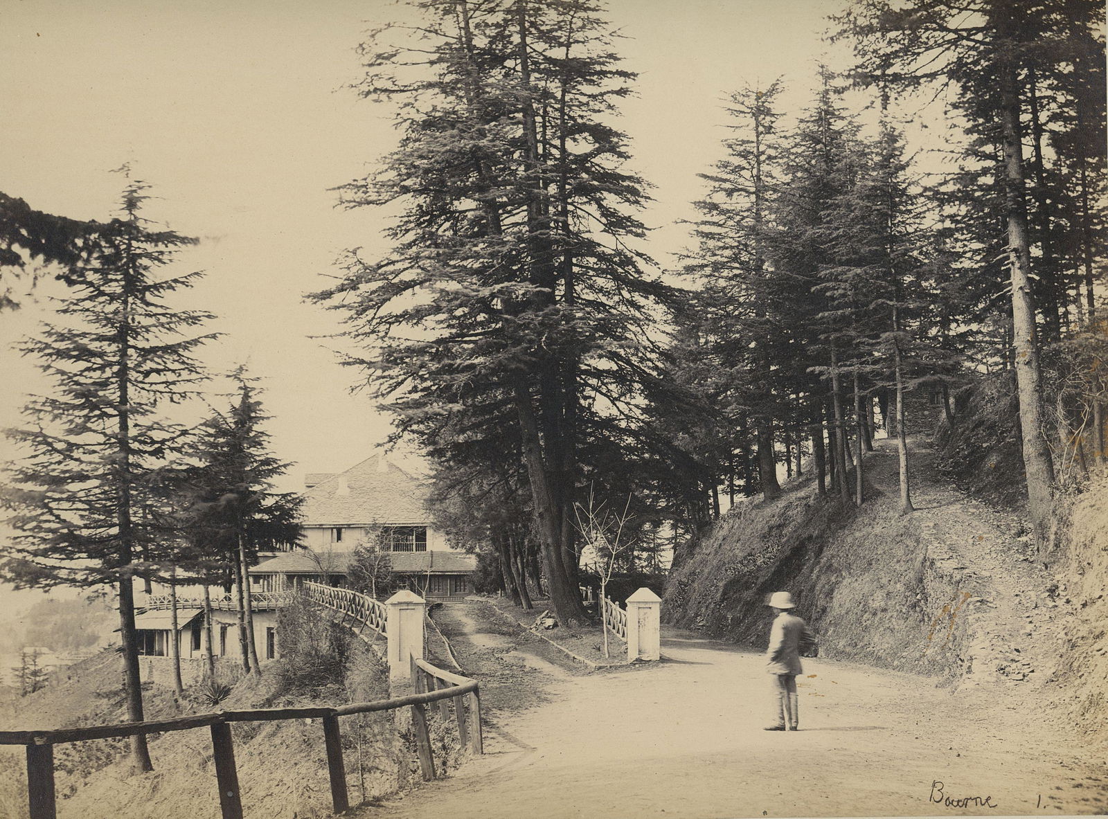 Simla, Villa Oakover. c1863: Simla, Villa Oakover. C1863. Very rare image of Samuel Bourne's 1st photograph he made in India. Very good contrast and tonality. Photographer: Samuel Bourne #!. 9.125 x 11.5 in.