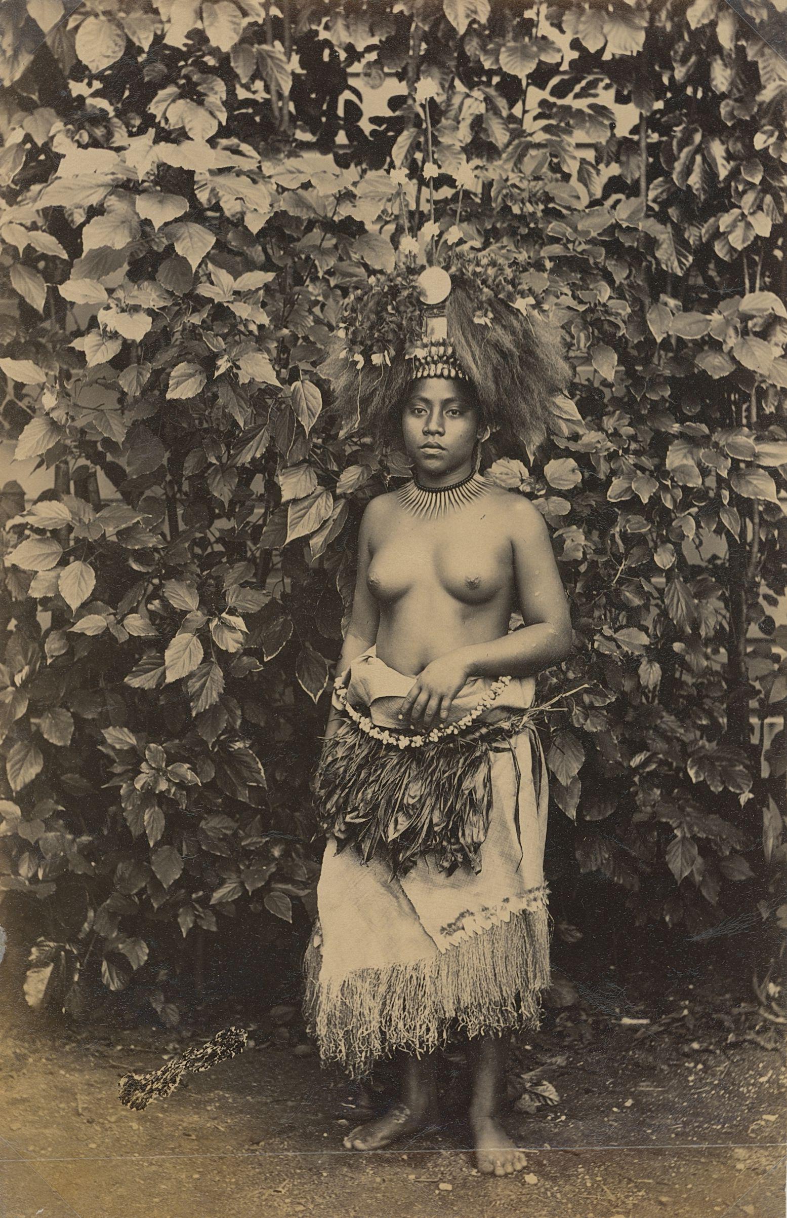 Wife of Chief, Samoa, c1893: Wife of Chief, Samoa, c1893. Excellent contrast and tonality, fading and horizontal crease at foot. Attributed to John Davis. 8.125 x 5.25 in. 20.64 x 13.34 cm