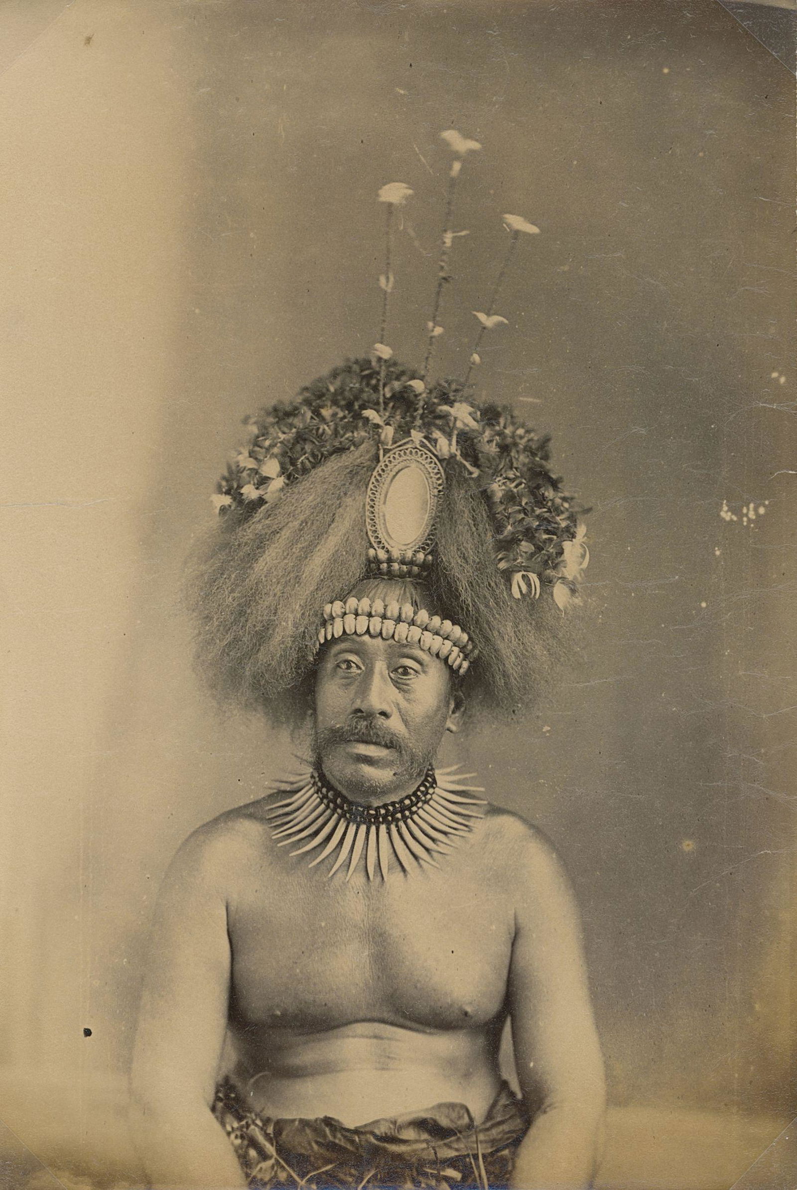 King Malietoa Laupepa, Samoa, c1893: King Malietoa Laupepa, Samoa, c1893. Good contrast and tonality, bottom edge fading. Attributed to John Davis. 8.125 x 5.5 in. 20.64 x 13.97 cm