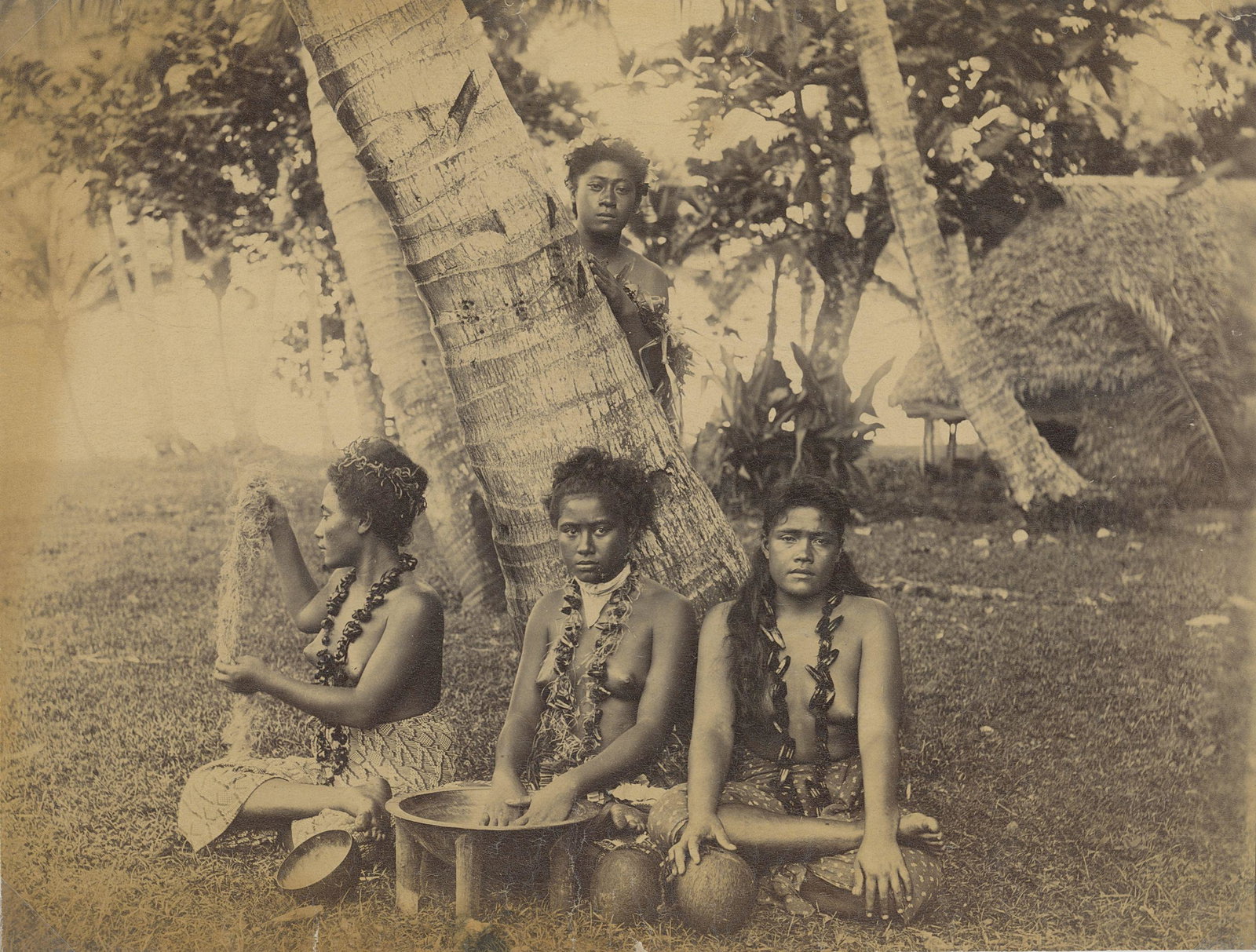 Samoan Women making Kava, c1893: Samoan Women making Kava, c1893. Very good contrast and tonality, edge fading. Attributed to John Davis. 7 x 9.25 in. 17.78 x 23.49 cm