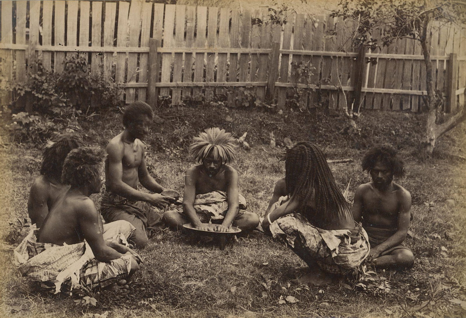 Fijian Warriors making Kava, c1876: Fijian Warriors making Kava, c1876. Part of a group of photographs taken on the Coral Reef Boring Expedition headed by Professor W. J. Sollas. Very good contrast and tonality. Attributed to W. J. Soll