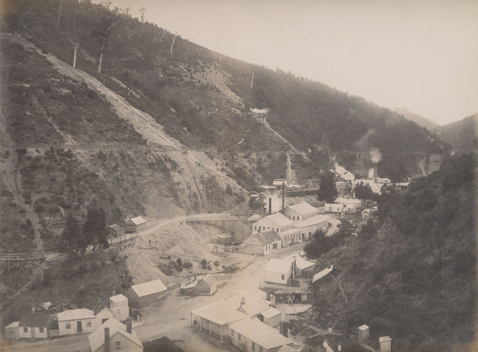 Long Tunnel Gold Mine, Walhalla, Victoria, Australia.: Long Tunnel Gold Mine, Walhalla, Victoria, Australia. c1880. : Very good contrast and tonality. Photographer: Nicholas Caire. 9.5 x 11.5 in. 24.13 x 29.21 cm