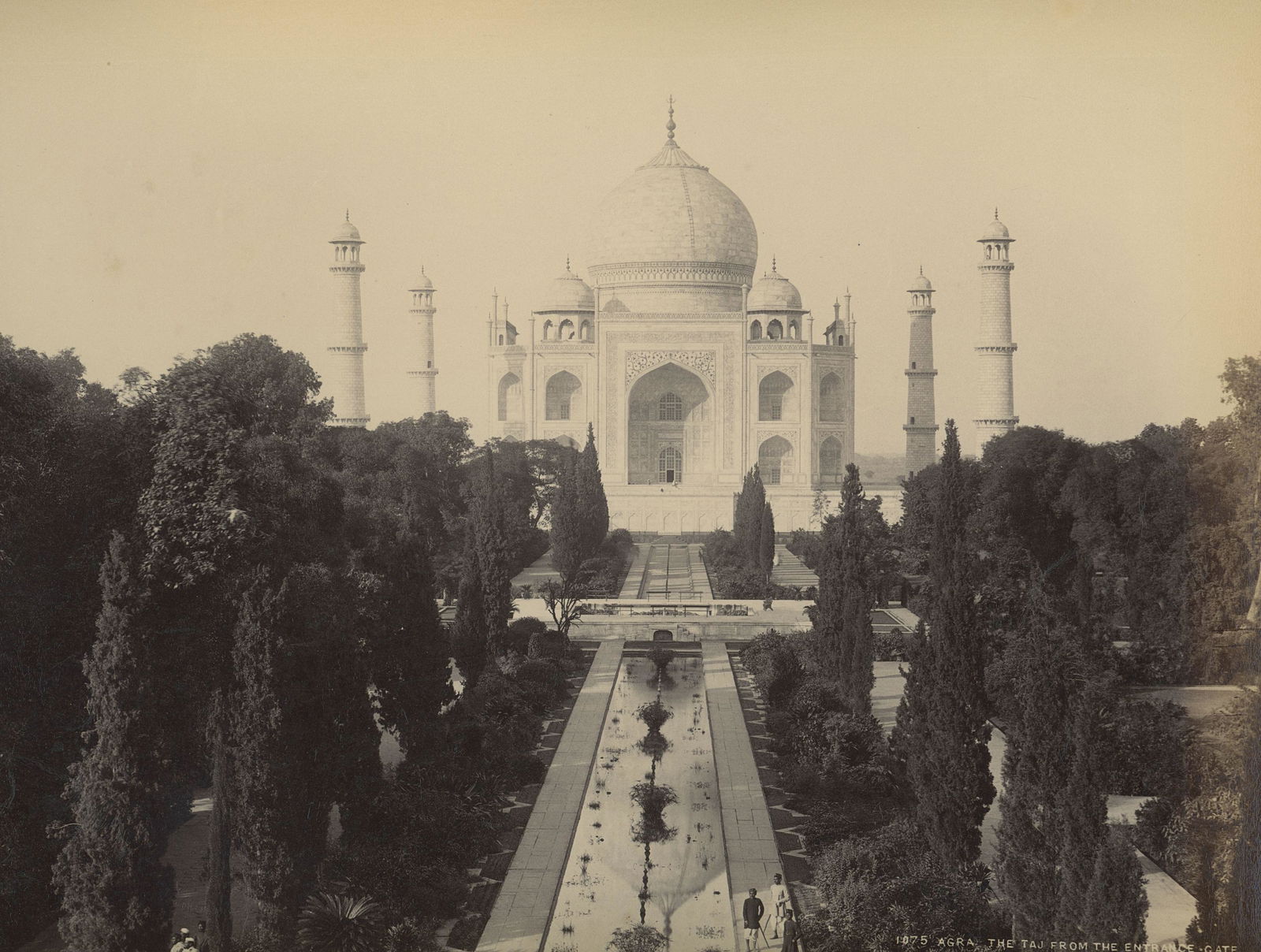 Agra; TheTaj Mahal from the Entrance Gate. c1865: Agra; TheTaj Mahal from the Entrance Gate. C1865. Very good contrast and tonality. Photographer: Samuel Bourne #1075. 9 x 11.25 in
