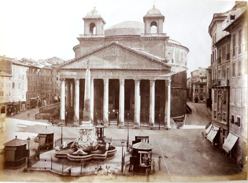 The Pantheon, and Rameses II Egyptian Obelisk, Rome.: The Pantheon, and Rameses II Egyptian Obelisk, Rome in Piazza della Rotonda.c1880. The obelisk was originally erected in Heliopolis (Egypt) by Rameses II.Very good contrast and tonality, minor edge fa