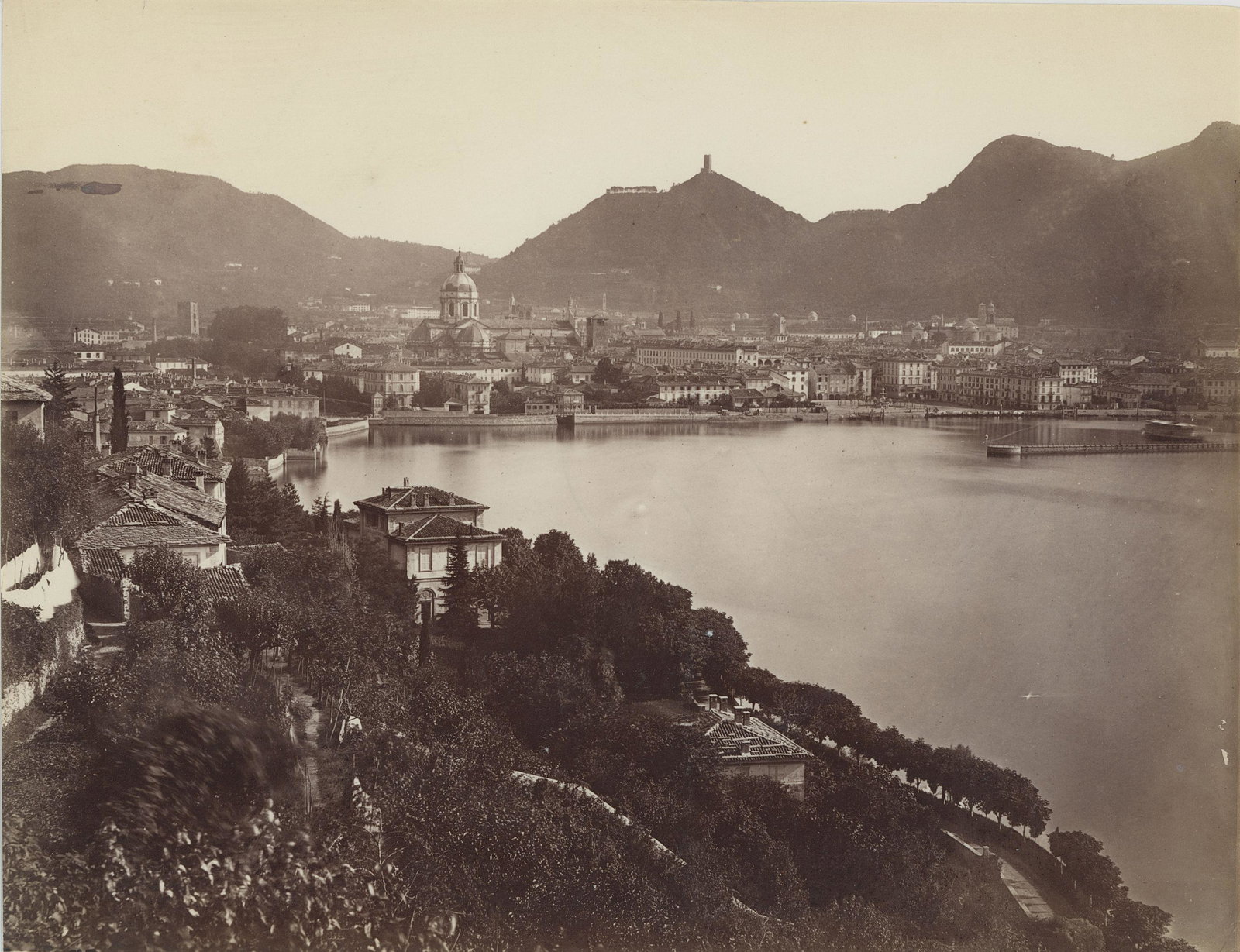 Panorama of Lake Como.: Panorama of Lake Como. C1880. Excellent contrast and tonality. Photographer: Giorgio Sommer. 7.75 x 10 in. 19.5 x 25.5 cm