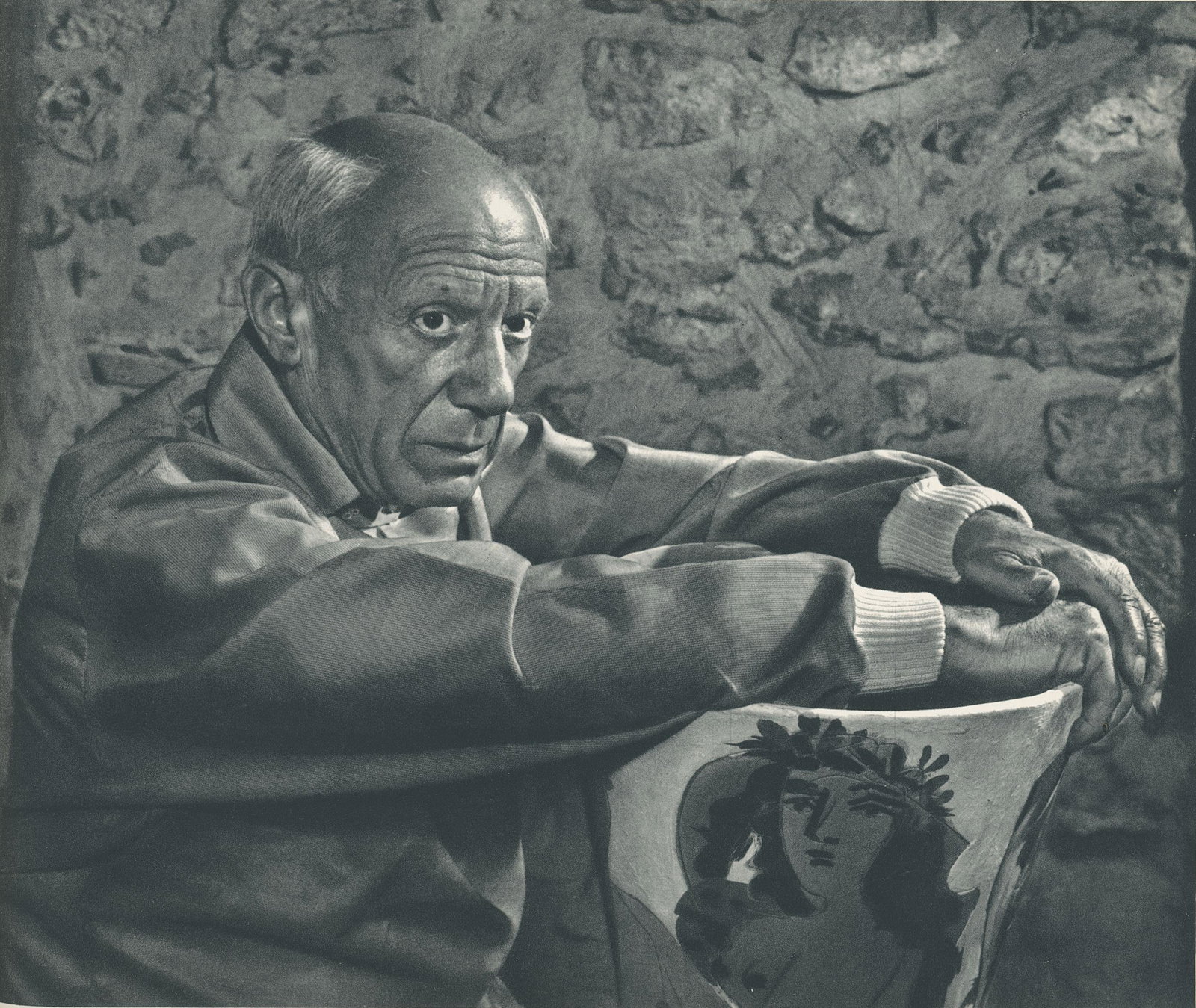Pablo Picasso: Pablo Picasso. Sheet-fed gravure from photograph by Yousuf Karsh. c1971. Karsh was an Armenian-Canadian photographer known for his portraits of notable individuals. He has been described as one of the
