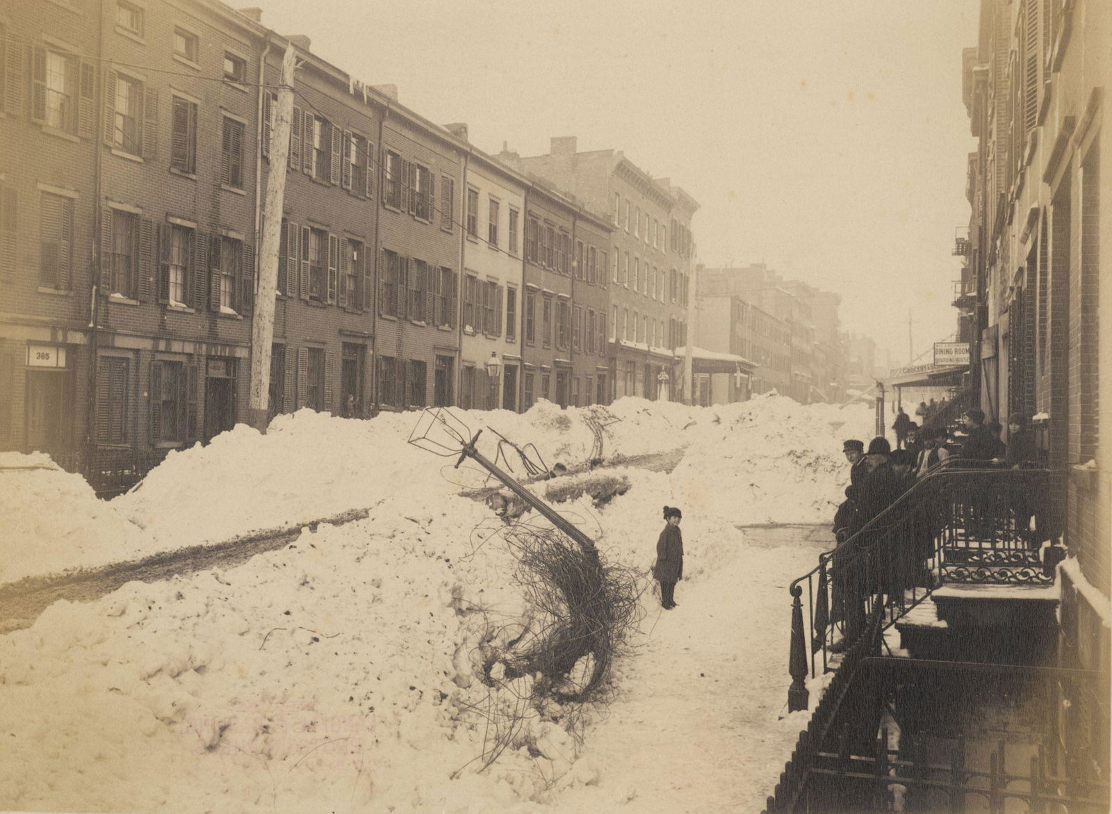 Great Blizzard of March 12th, 1888: Great Blizzard of March 12th, 1888, 11th Street, New York. Good contrast and tonality, edge fading. Original photograph by Langill & Darling. 6 x 8 in. 15.24 x 20.32 cm