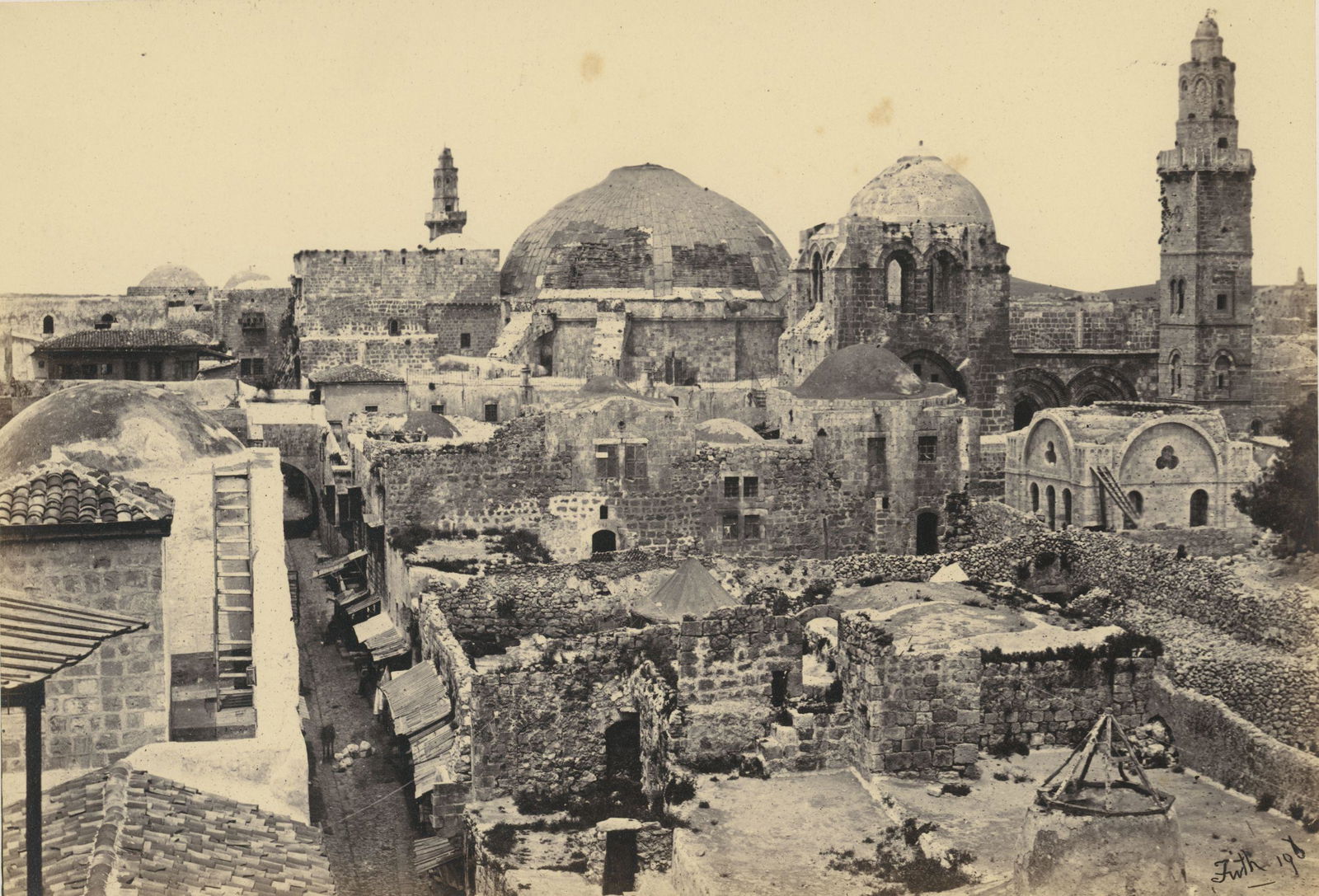 HOLY LAND. Jerusalem Street view with the Church of the: Jerusalem Street view with the Church of the Holy Sepulchre. c1860. From Sinai and Palestine produced by William Mackenzie with photographs by Francis Frith. With full letterpress description of the s