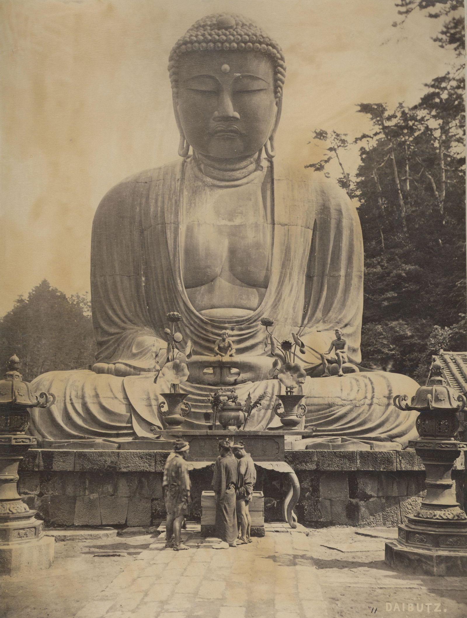 JAPAN. Diabutsu, the Great Buddha, Kamakura. c1880: Diabutsu, the Great Buddha, Kamakura. C1880. Very good contrast and tonality, some staining in light areas. Photogrpaher: Attributed to Felice Beato. 11.125 x 8.5 in.