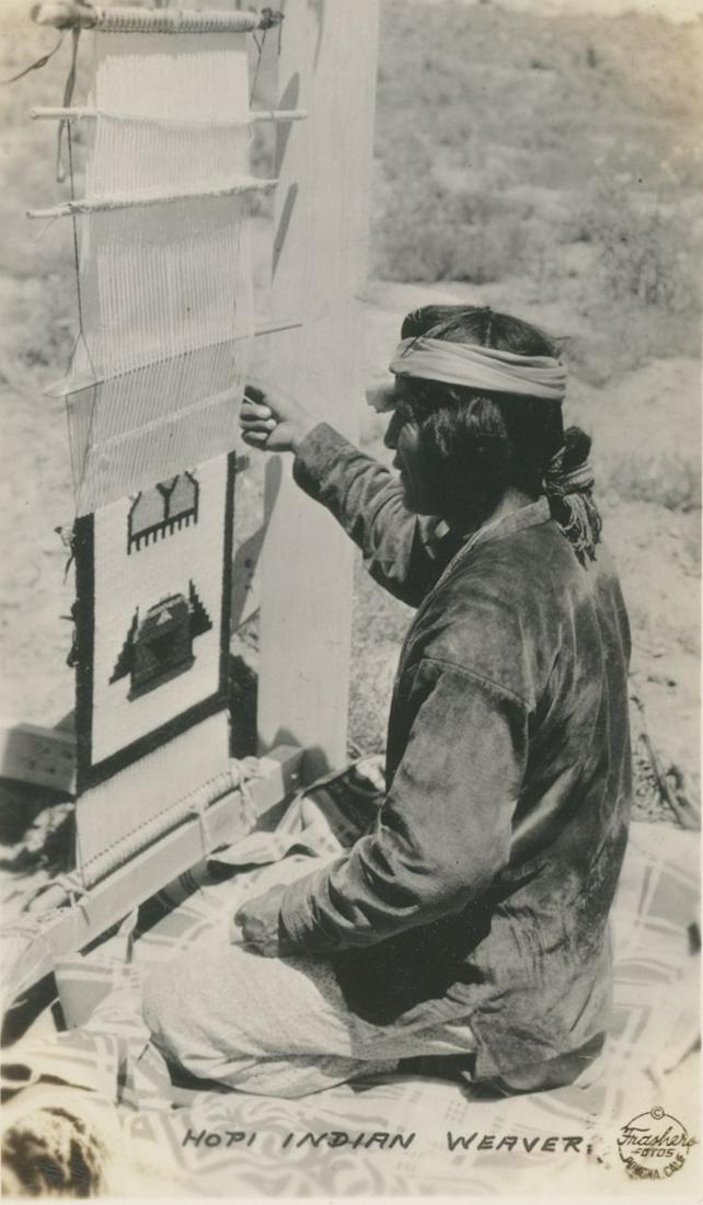 Hopi Indian Weaver. c1950: Hopi Indian Weaver. C1950. Very Good contrast and tonality. Photographer: Frashers Photos. 4.25 x 2.5 in