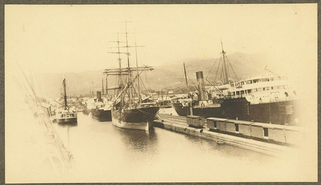 Ships in Honolulu Harbor. c1910: Ships in Honolulu Harbor. C1910. Good contrast and tonality. Photographer: Ernest Moses. 3 x 5.25 in