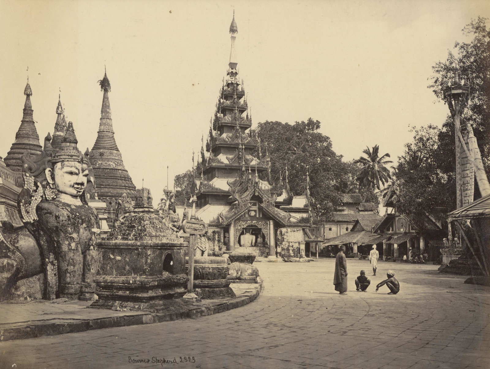 BURMA. Temple Complex Schwedagon, Burma. C1880: Temple Complex Schwedagon, Burma. Bourne & Shepherd #2323. Photographer's credit and number in negative. Excellent contrast and tonality, top right corner torn. 9.125 x 10.25 in.