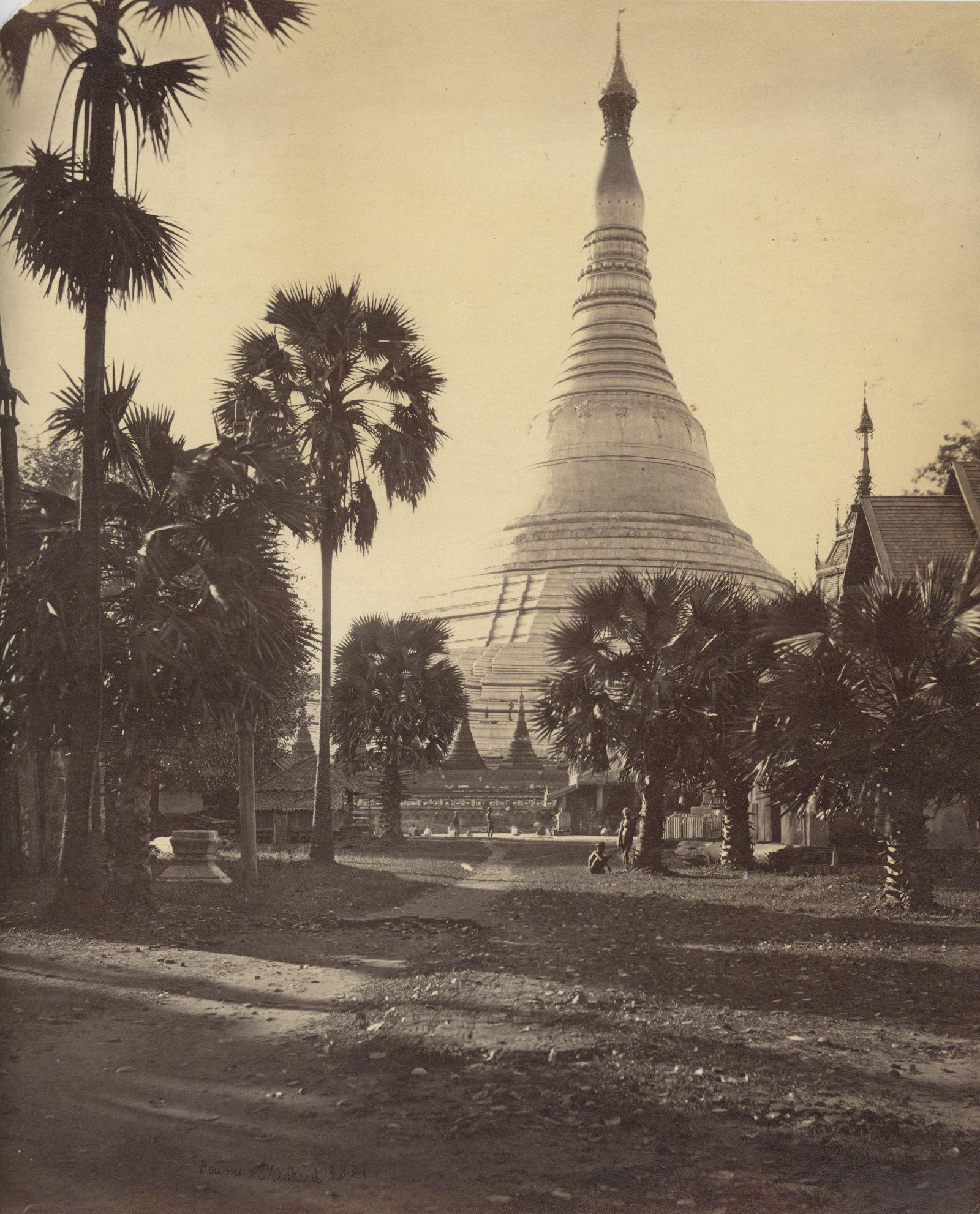 BURMA. Shoay Dagone Pagoda, Rangoon. C1880: Shoay Dagone Pagoda, Rangoon. Bourne & Shepherd #2321. Excellent contrast and tonality, top left corner torn. 10.5 x 9 in.