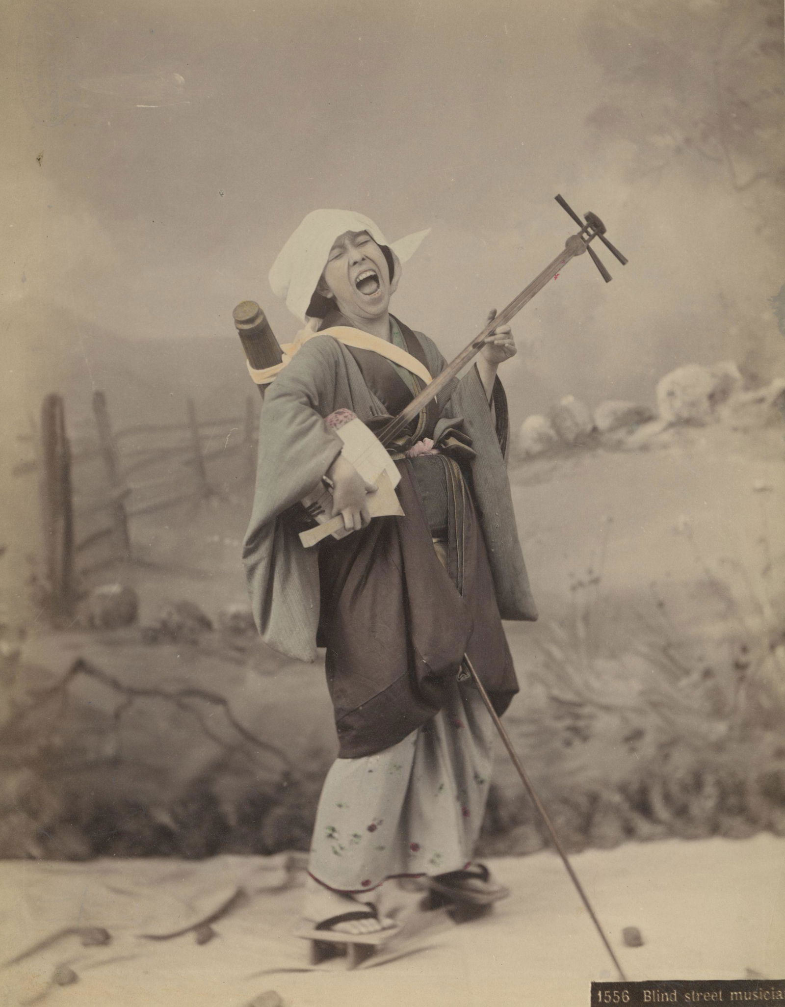 JAPAN.  Blind Street Musician, Japan. C1880 (1 of 1)