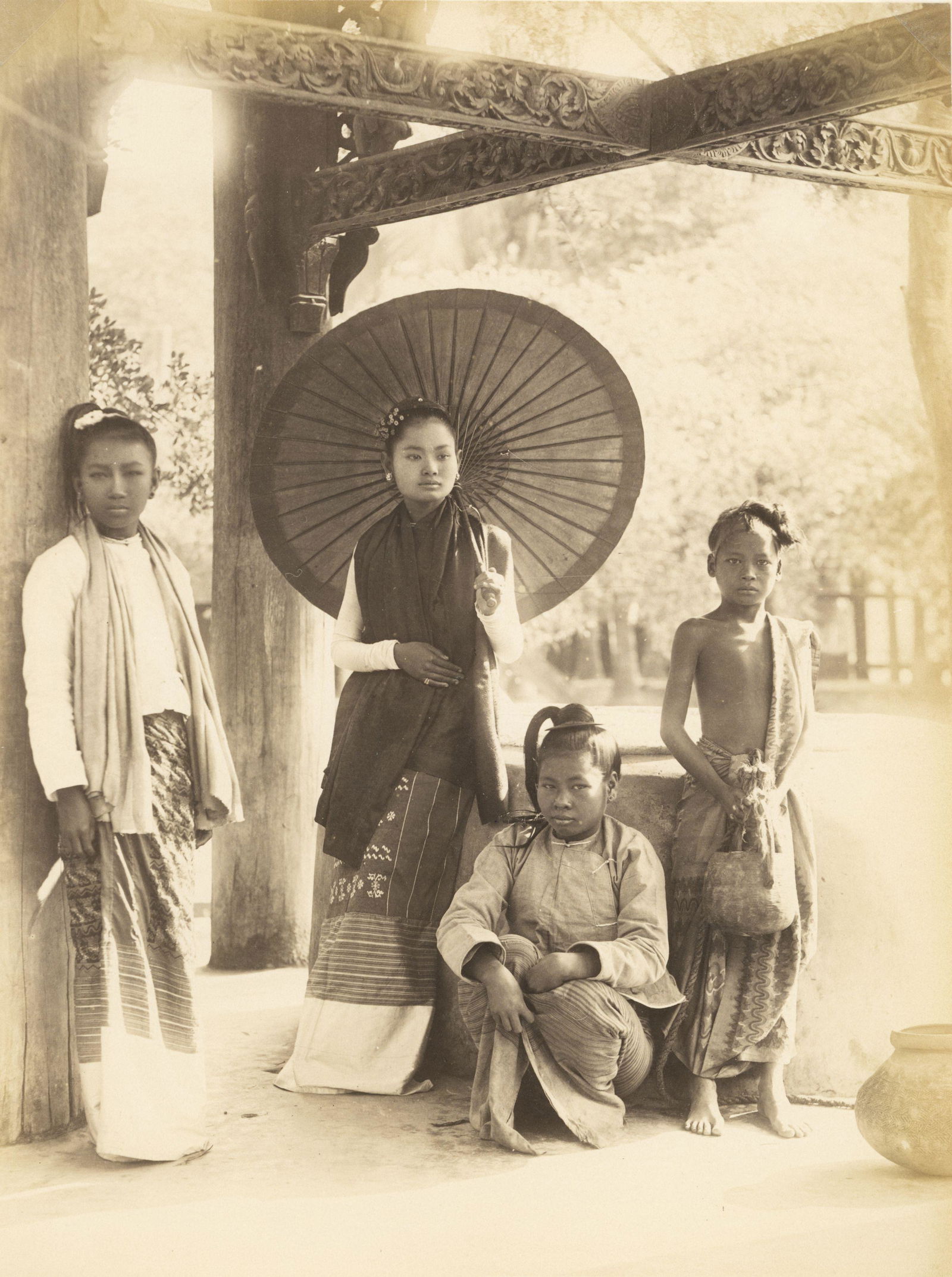 BURMA. Burmese Girls by Felice Beato. C1887: Burmese Girls. C1887. Good contrast and tonality, some edge fading. Photographer: Felice Beato. 10.25 x 7.875 in. Read about the photographer in Felice Beato: Photographer of India, China, Japan, Kore