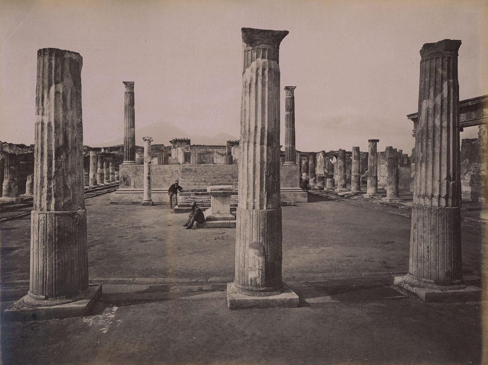 Temple of Venus, Pompei. c1891: Temple of Venus, Pompei. C1891. Photographer Brogi. Very good contrast and tonality, minor edge fading. 7.75 x 9.75 in. 19.5 x 25 cm. Rev: Panorama of Sorrento with Vesuvius in distance. Very good con