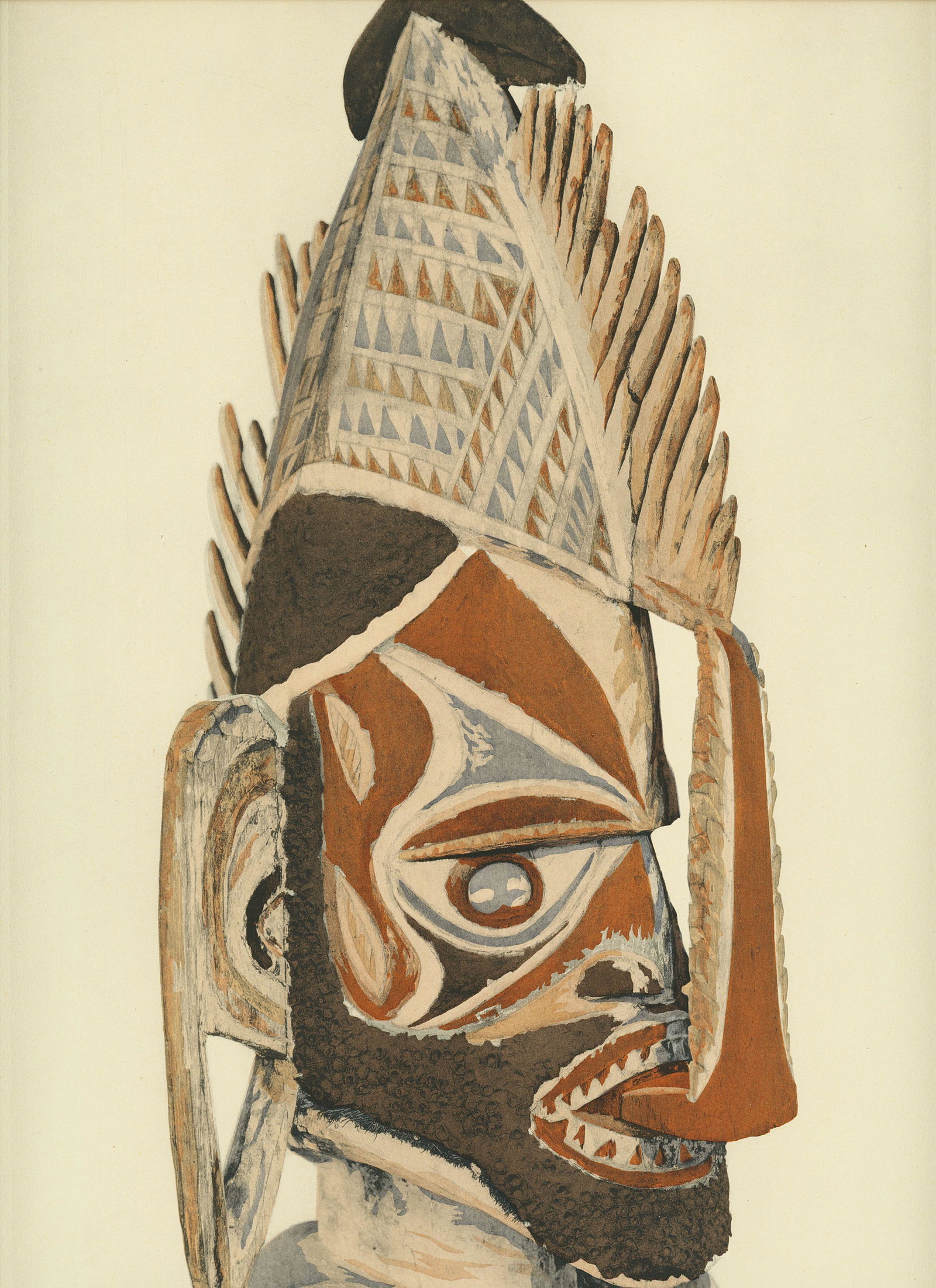 Primitive Art of Oceana, Papua, New Guinea. C1920: Tete d'Une Statue en Bois Sculpte et Polychrome. Nouvelle Irlande. From Les Arts Sauvages Oceanie. C1920. Published by Editions Albert Morance. Very good condition. 14 x 8.5 in. Sheet size 15.25 x 11.